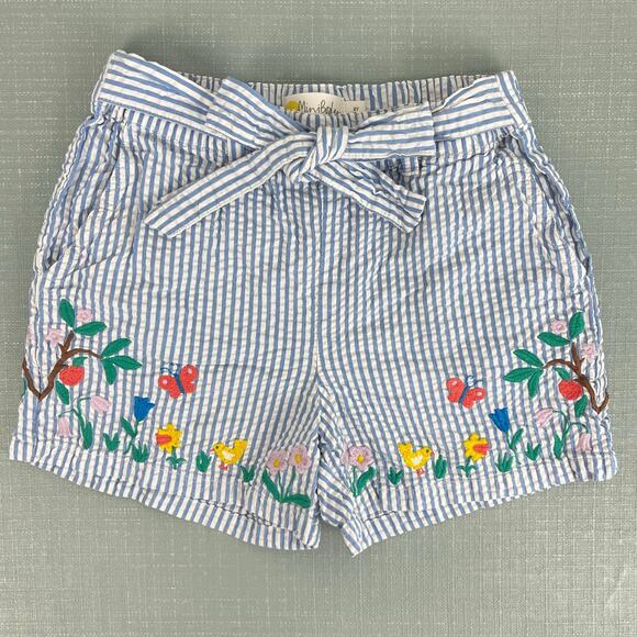 Mini Boden Embroidered Tie Waist Shorts Bright Bluebell Ticking 8 - Picture 10 of 10